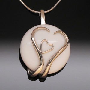 Pendant Two Hearts & White Cabochon by A Fork in the Road