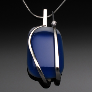 Pendant Blue White Glass with White CZ by A Fork in the Road