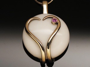 Pendant Heart Shape White Cabochon Pink Tourmaline by A Fork in the Road