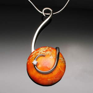 Pendant Orange Veriscite Cabochon and White CZ by A Fork in the Road